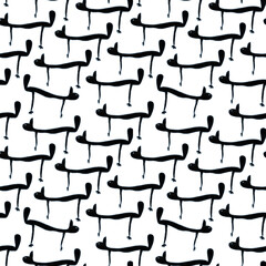 Seamless pattern of hand drawn by pencils black cats isolated on a white background