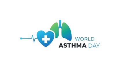 Illustration for World Asthma Day with lungs, heart and medical plus sign.