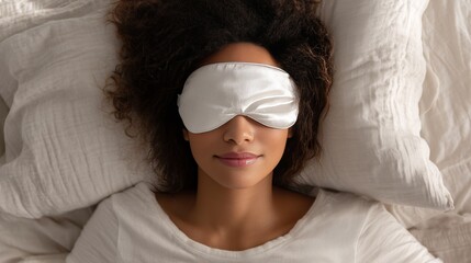 Peaceful rest with white silk sleep mask for relaxation and comfort. Design mockup
