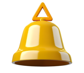 Yellow bell with warning triangle isolated on background. Concept of alert of risk or danger, safety, system error, and data update.
