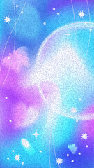 Vertical abstract background in Y2K style with glowing stars, dreamy gradients, and vibrant galaxy atmosphere. Ideal for stories, posters, or digital design. Stock vector illustration in y2k style.