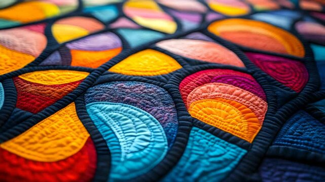 Exploring Colorful Quilted Fabric Patterns in Macro Detail Soft Focus