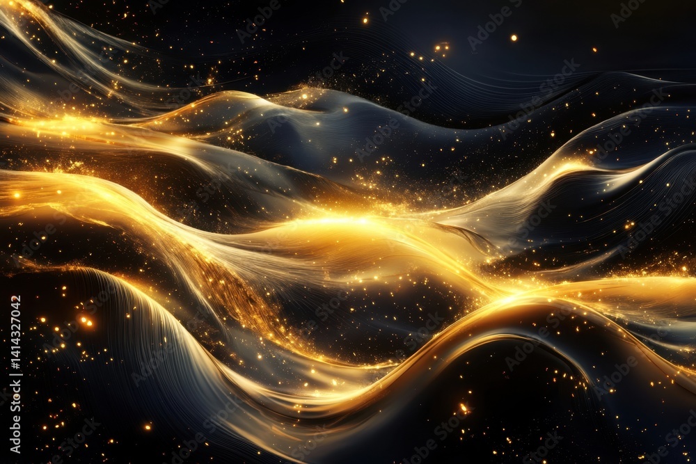 Poster waves of golden light create a mesmerizing visual effect against dark background