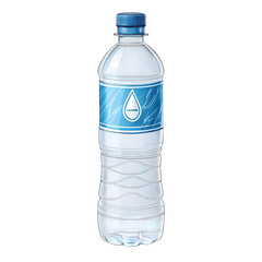 Naklejka premium Clear plastic bottle, water droplet logo, blue label, transparent liquid, isolated on transparent background