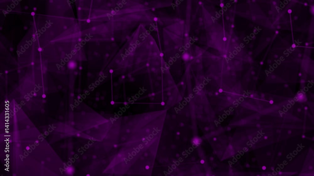 Poster pink color wiggling low poly lines and dots plexus faded polygonal design dark geometrical backgroun