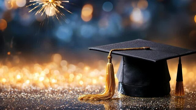 Academic achievement symbolized by graduation cap educational on textbook, scattered resting leaves signaling autumn journey's end video 4k