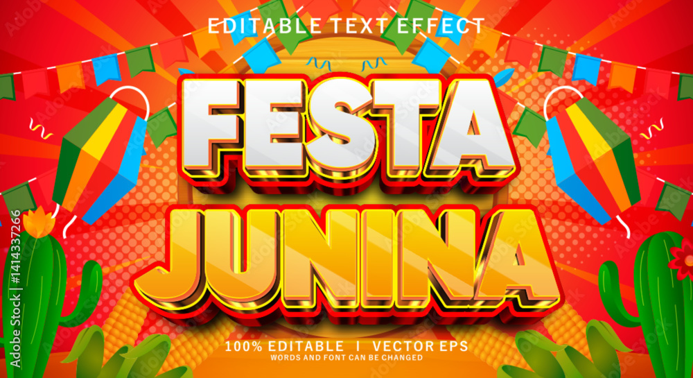Poster festa junina 3d vector text effect with modern style design