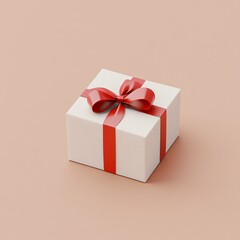 Fototapeta premium Elegant White Gift Box with a Red Ribbon Bow Perfect for Holiday Presents or Special Occasions