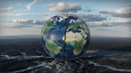 Cracked Planet Earth Globe  Environmental Disaster  Climate Change  Global Warming  Eco Ca