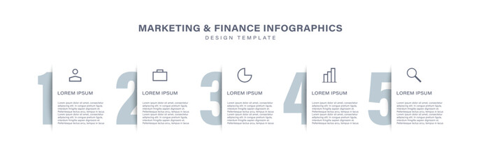 Business infographic template with 5 steps or options with thin icons and text