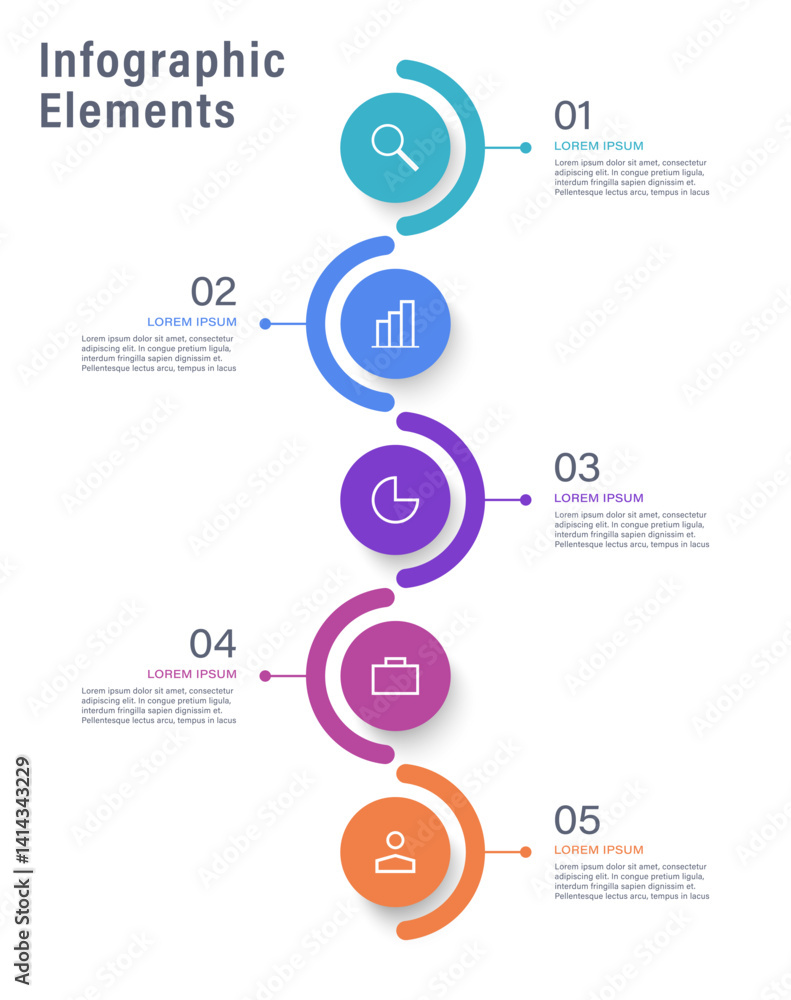 Poster vertical vector infographic design template with five steps or options with space for data