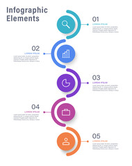 Vertical vector infographic design template with five steps or options with space for data