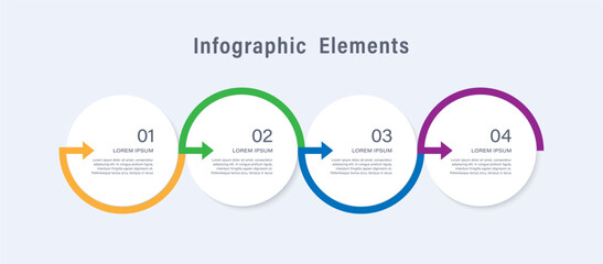 Round infographic elements for presentations or reports. Vector infographic design template with 4 steps