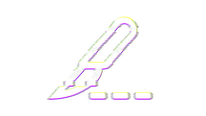 Icon scalpel path is distorted. Glitch. Noise, chromatic aberration, geometric distortion
