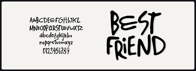 Fototapeta premium hand drawn bold vector font. Alphabet with uppercase, lowercase, and number. fun and childish typography.