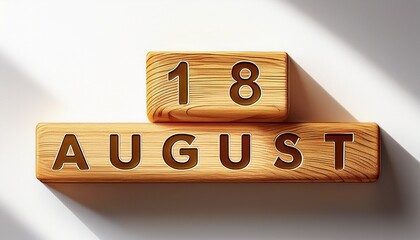 Illustration of wooden blocks with date 18 August. Day and month, simple calendar