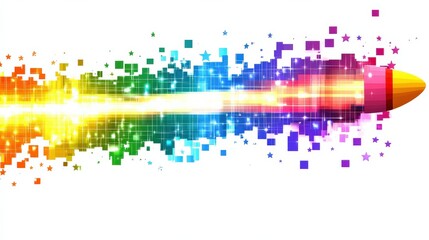 Vibrant Colorful Bullet with Digital Explosion of Light and Stars