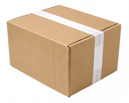 cardboard box with white tape isolated on white background, PNG