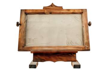 A vintage wooden drawing board on a stand, blank and ready for creativity isolated on transparent background