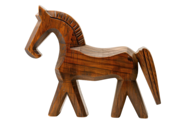 Elegant wooden horse sculpture showcasing craftsmanship, creative design, and natural beauty isolated on transparent background
