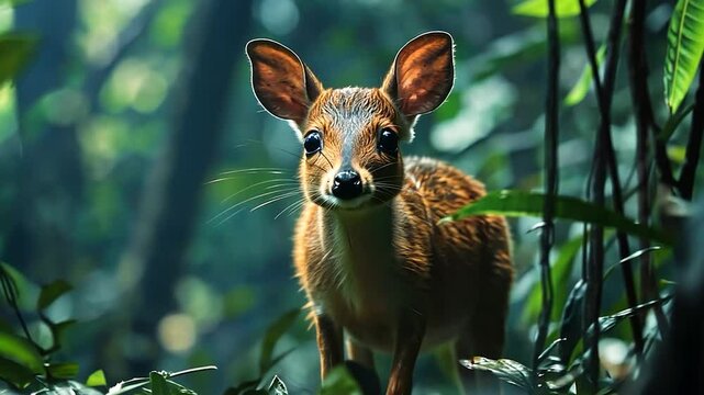 Baby Sitatunga Deer in Lush Rainforest