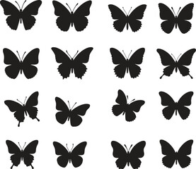 Fototapeta premium Silhouette Butterfly Set. Nature, Spring, Transformation, Insect. Vector Illustration