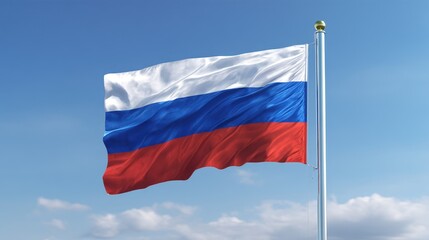 Russian Flag Waving in a Clear Blue Sky