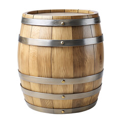 Fototapeta premium Wooden Barrel With Metal Hoops For Wine Aging And Storage Isolated On White