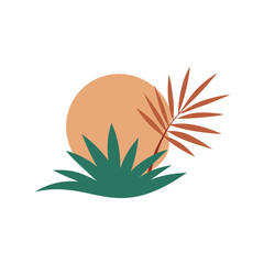 Obraz premium minimal palm leaves abstract sun