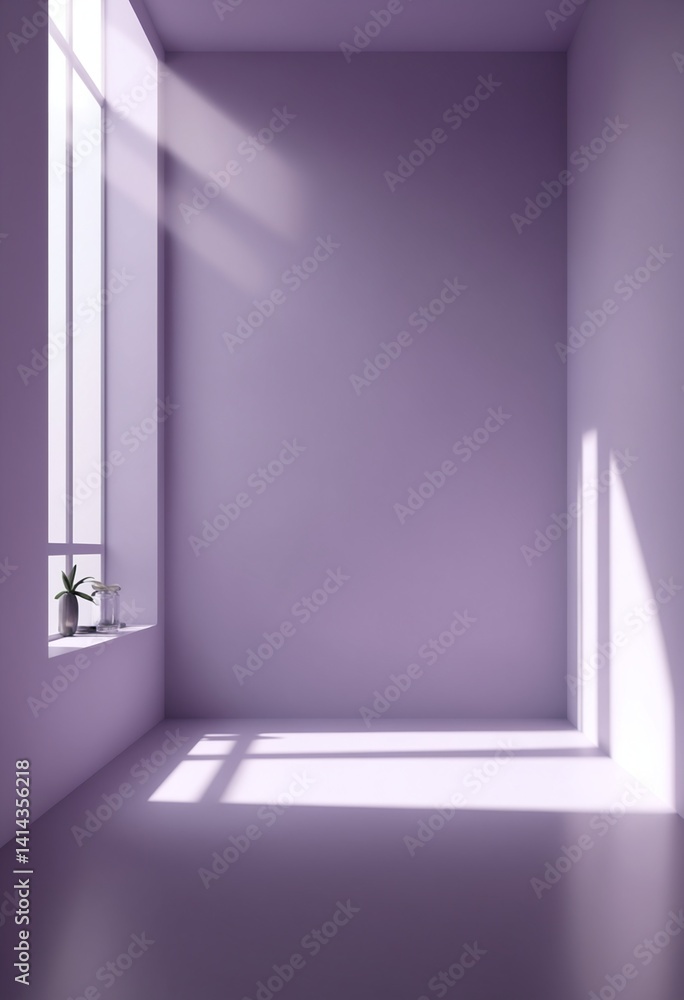 Poster Abstract purple studio background for product presentation. Empty room with shadows of window. Display product with blurred backdrop