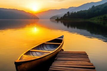 Fototapeta premium Canoe on a lake at sunset