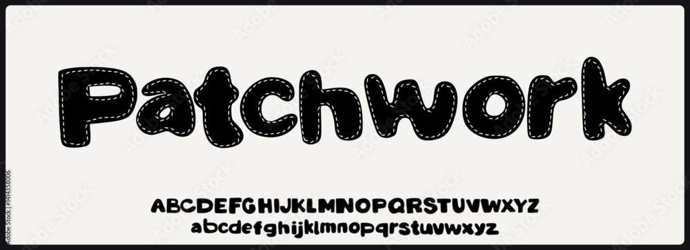 Aufkleber hand drawn bold vector font. alphabet uppercase and lowercase with patch work style