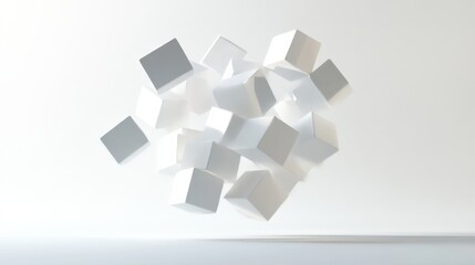Abstract White Cubes Floating in Space on a Minimalist Background