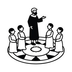 Vector business people silhouettes in a pictogram teamwork illustration