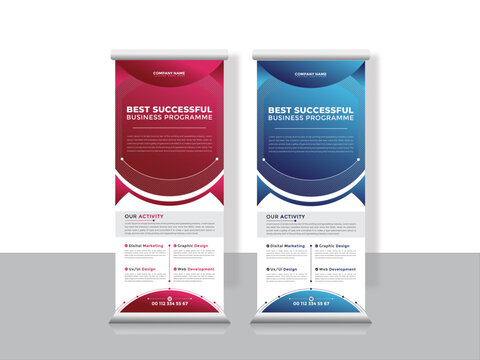 Corporate rollup standee banner template design advertisement and display banner for your business, company, and restaurant with 2 colors