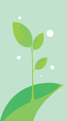 Minimalist green plant on leaf - symbol of growth and renewal in nature flat vector illustration