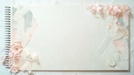 Beautiful blank sketchbook with decorative paper and flowers