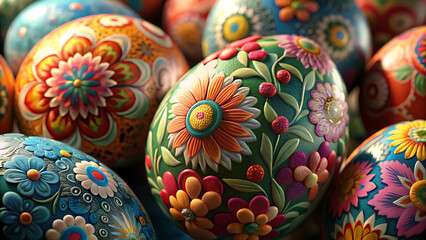 Hand Painted Easter Eggs with Floral Patterns
