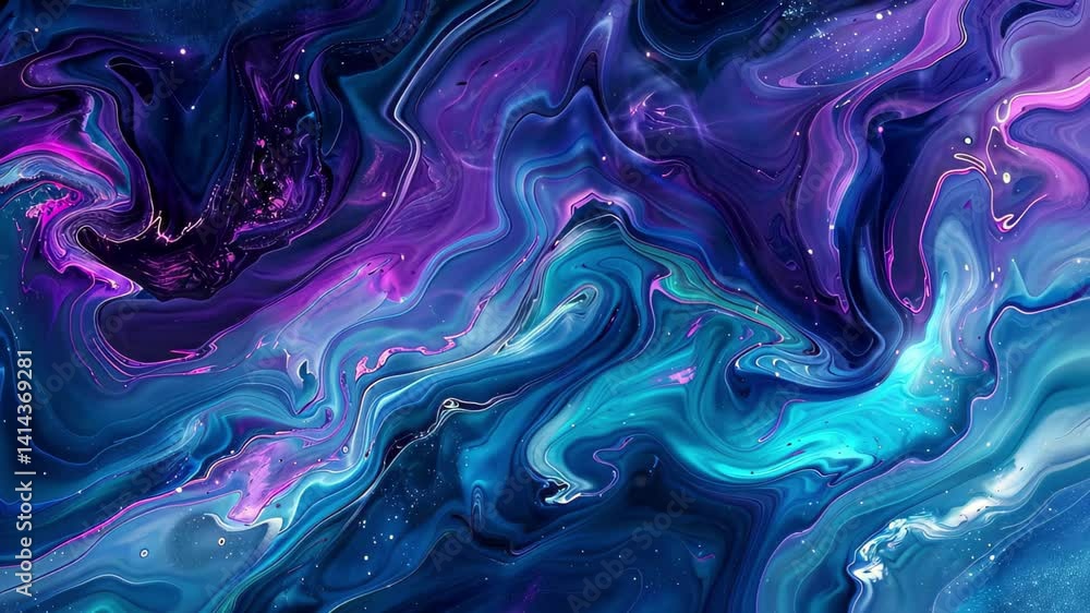 Poster an artistic composition features swirling patterns in rich blues and purples, creating a mesmerizing