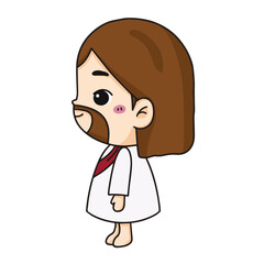 vector illustration of jesus christ, cute cartoon drawing for kids. Christian Bible for kids. Mascot logo icon vector art illustration, isolated on white background