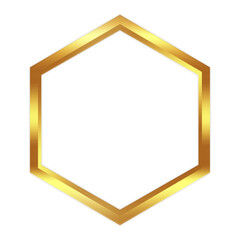 Gold metal frame borders hexagon shape objects isolated on white background