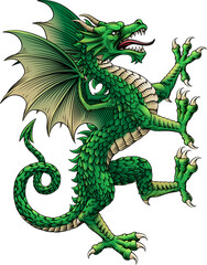 Obraz premium Dragon heraldry coat of arms or family crest medieval shield style heraldic animal. In a vintage woodcut style.