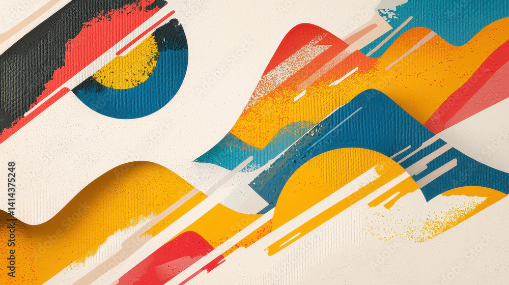 Poster abstract colorful paint strokes with textured stripes and dynamic movement in a modern art style on 