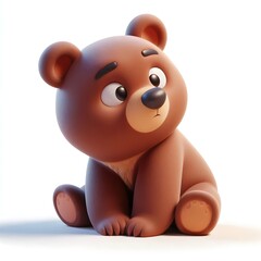 3D cute animation of a bear on white background