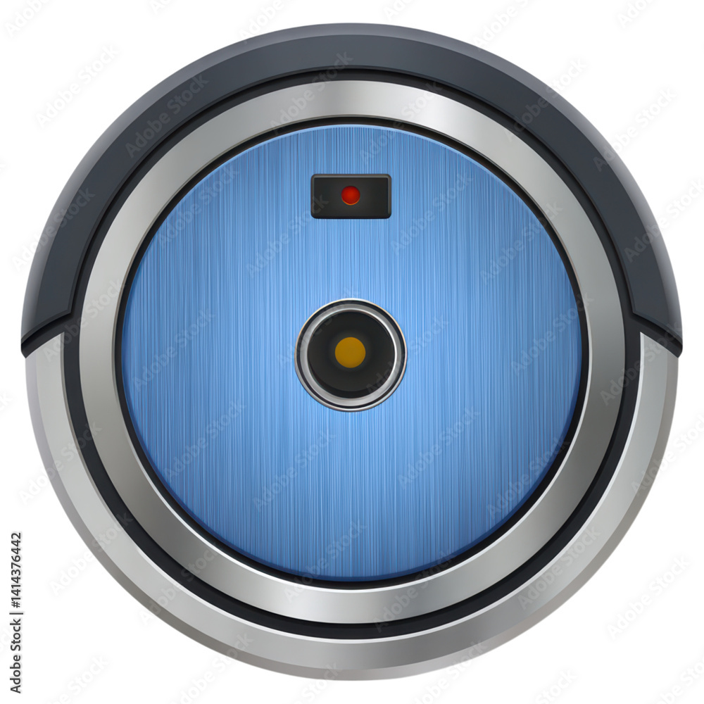 Poster sleek circular design with blue finish and minimalist features, isolated on transparent background.