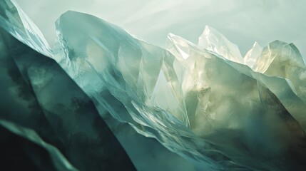 Ice formations with light shining through creating an abstract landscape.