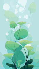 Obraz premium Abstract aquatic plant leaves in tranquil aqua background flat vector illustration