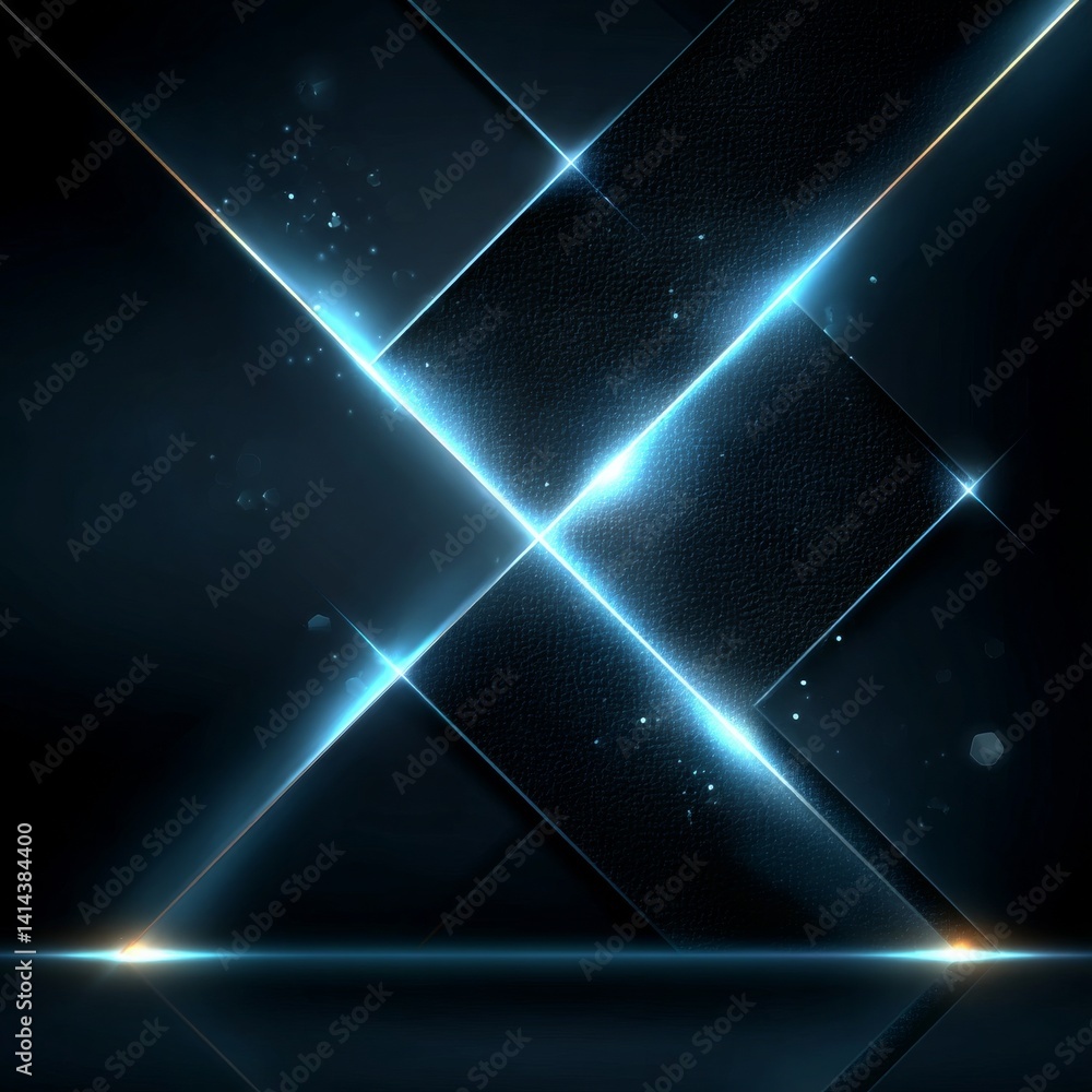 Aufkleber geometric luminance: abstract dark background with shining blue lines and textured elements