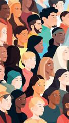 Diverse group of people of various races and genders flat vector illustration