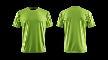 Naklejka premium Lime green t-shirt mockup, front and back views, isolated on black background